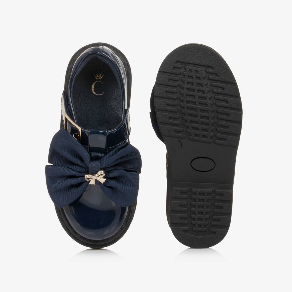 Caramelo Kids-Girls Navy Blue Patent T-Bar School Shoes | Childrensalon
