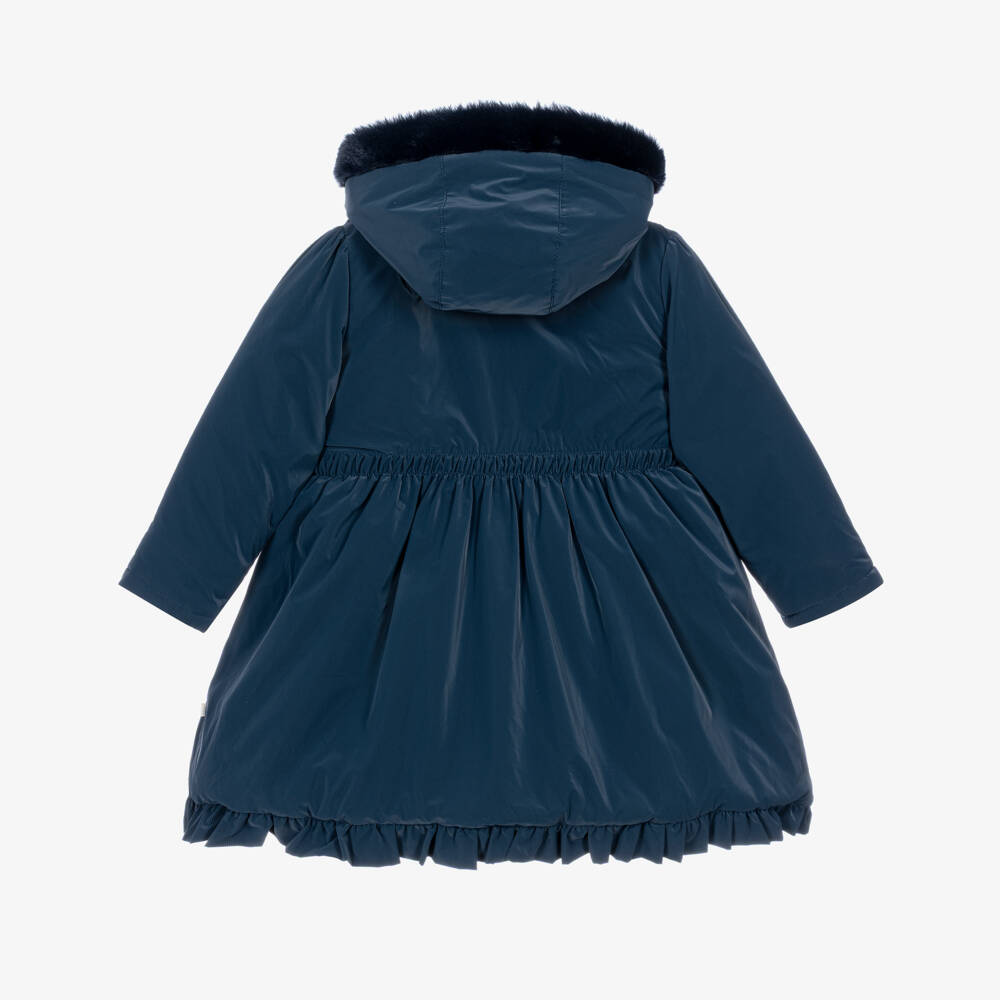 Caramelo Kids-Girls Navy Blue School Coat with Ruffles & Bows | Childrensalon