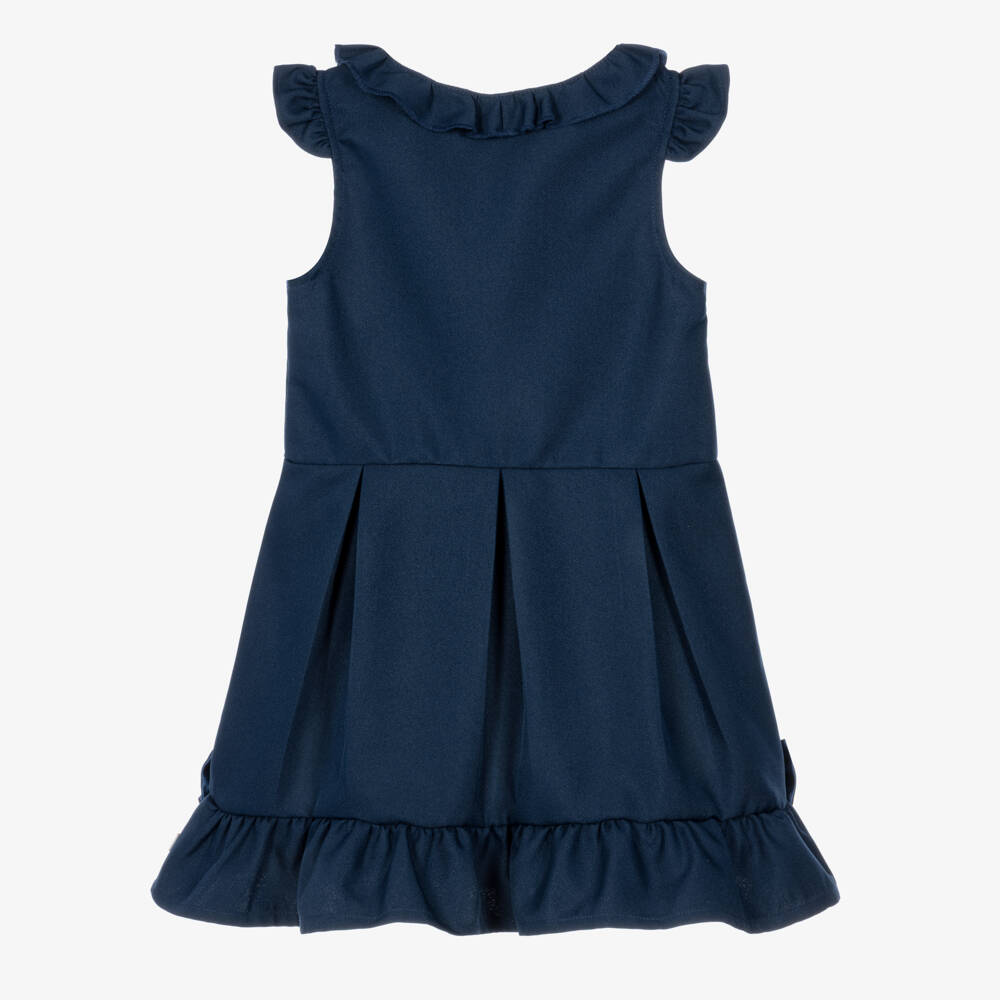 Caramelo Kids-Girls Navy Blue School Pinafore Dress with Bows | Childrensalon