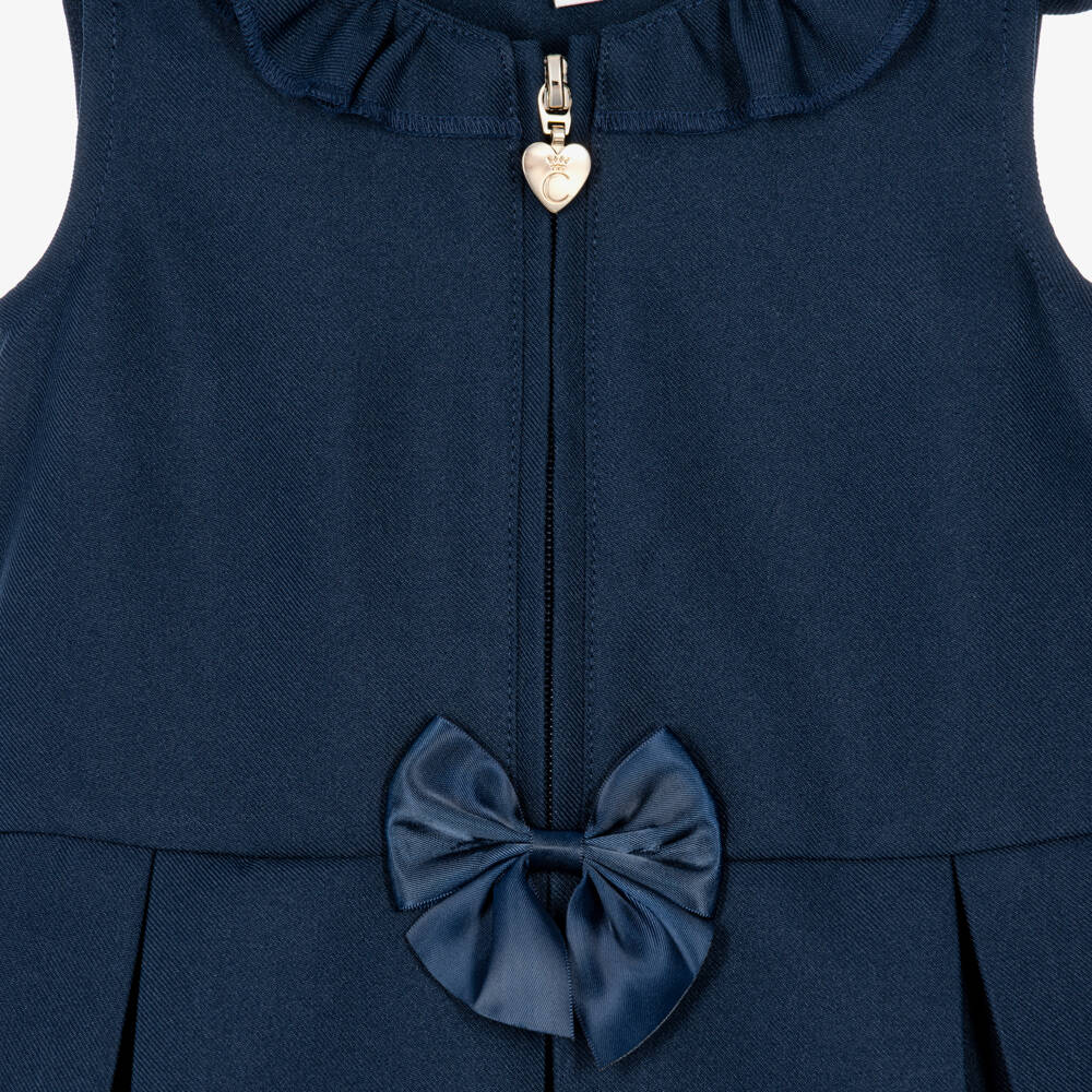Caramelo Kids-Girls Navy Blue School Pinafore Dress with Bows | Childrensalon