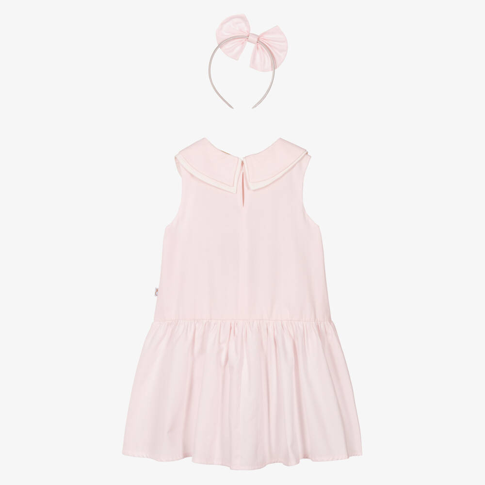 Caramelo Kids-Girls Pale Pink Cotton Dress & Hairband Set | Childrensalon