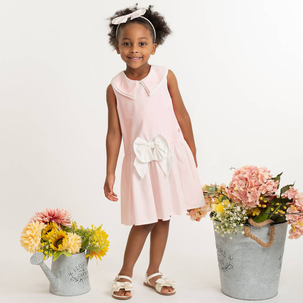Caramelo Kids-Girls Pale Pink Cotton Dress & Hairband Set | Childrensalon