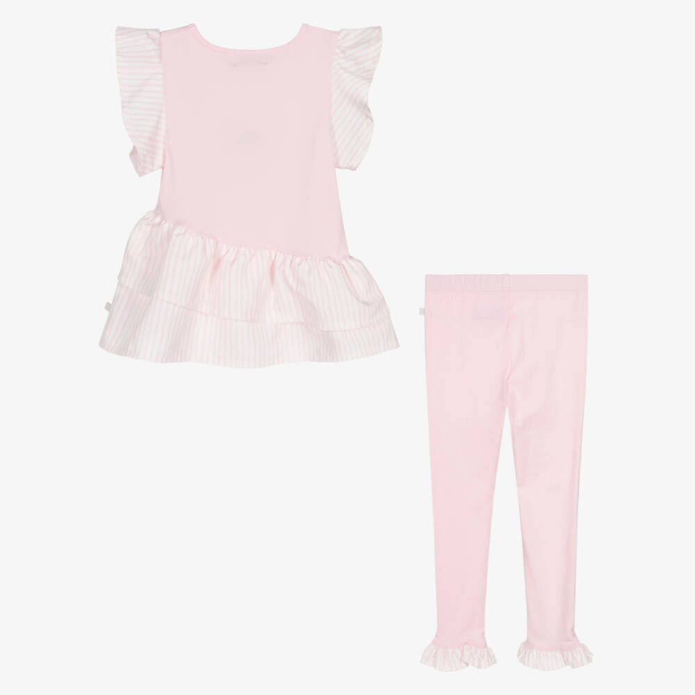 Caramelo Kids-Girls Pale Pink Cotton Jersey Leggings Set with Striped Trims | Childrensalon