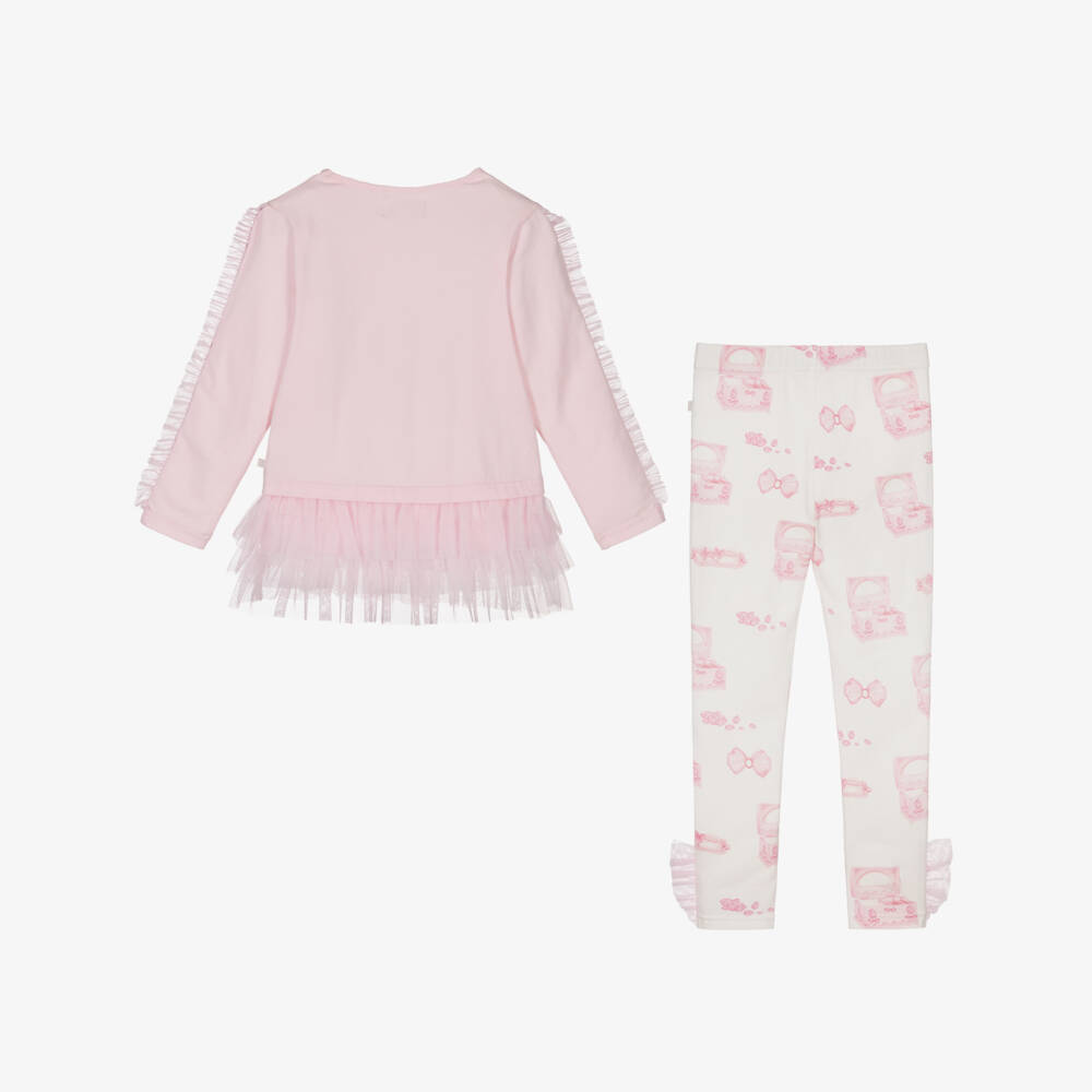 Caramelo Kids-Girls Pale Pink Cotton Leggings Set with Jewellery Box Print | Childrensalon