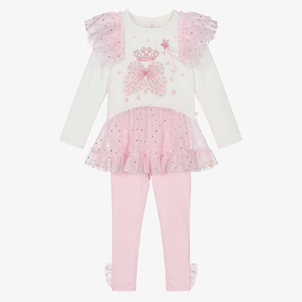 Caramelo Kids-Girls Pale Pink Cotton & Tulle Fairy Wings Leggings Set | Childrensalon