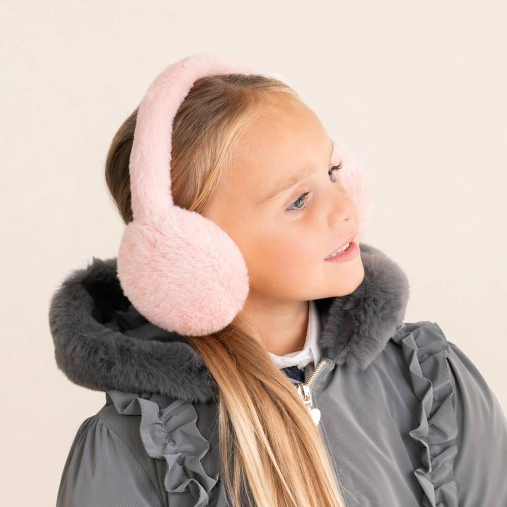 Caramelo Kids-Girls Pale Pink Fluffy Faux Fur Earmuffs | Childrensalon