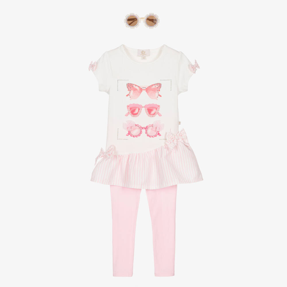 Caramelo Kids-Girls Pale Pink Leggings Set with Sunglasses | Childrensalon