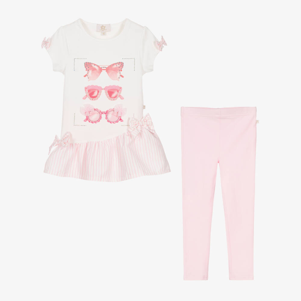 Caramelo Kids-Girls Pale Pink Leggings Set with Sunglasses | Childrensalon