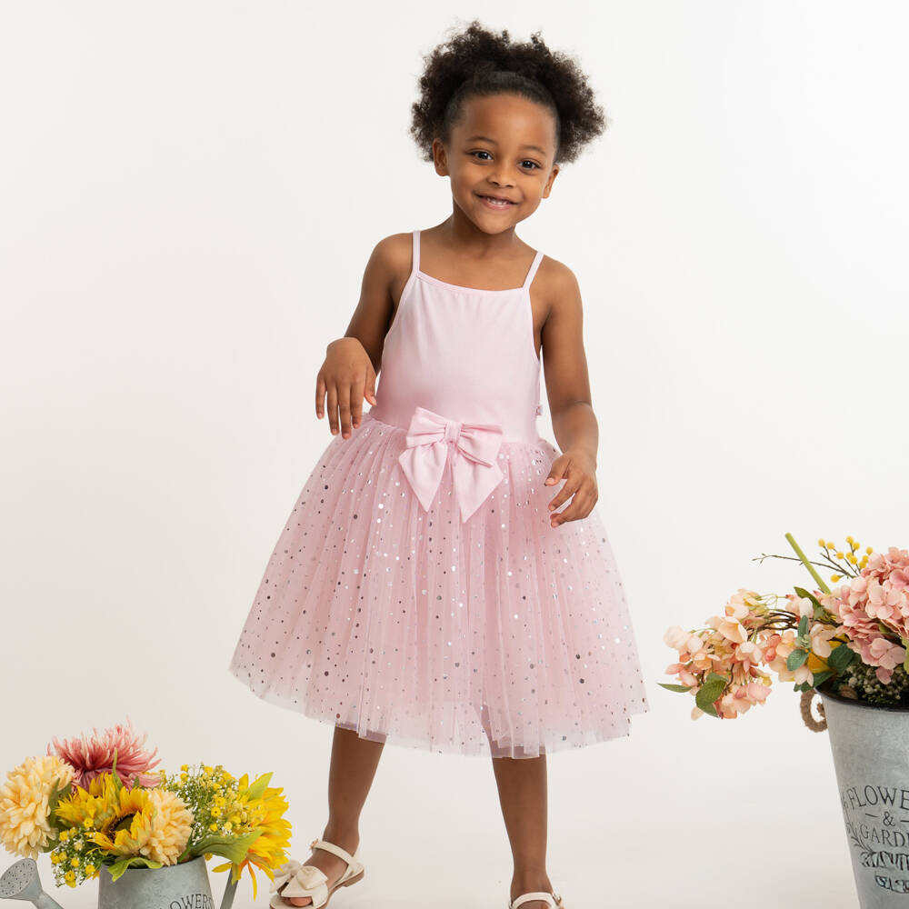 Caramelo Kids-Girls Pale Pink Sleeveless Dress with Tulle Skirt | Childrensalon