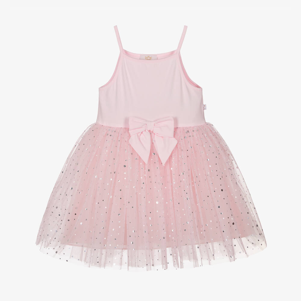 Caramelo Kids-Girls Pale Pink Sleeveless Dress with Tulle Skirt | Childrensalon