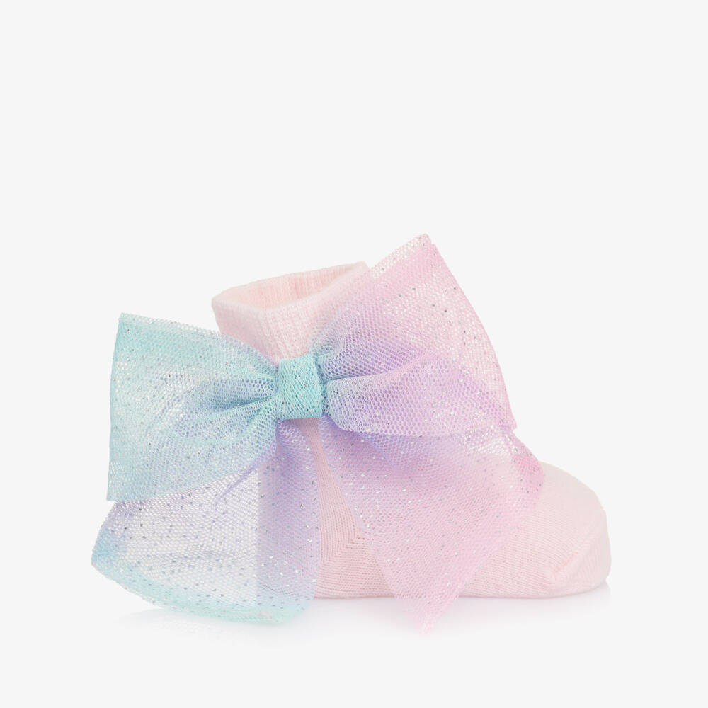 Caramelo Kids-Girls Pale Pink Socks with Tulle Bows | Childrensalon