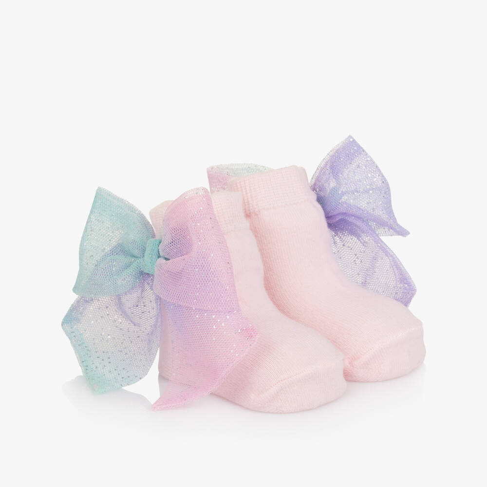 Caramelo Kids-Girls Pale Pink Socks with Tulle Bows | Childrensalon