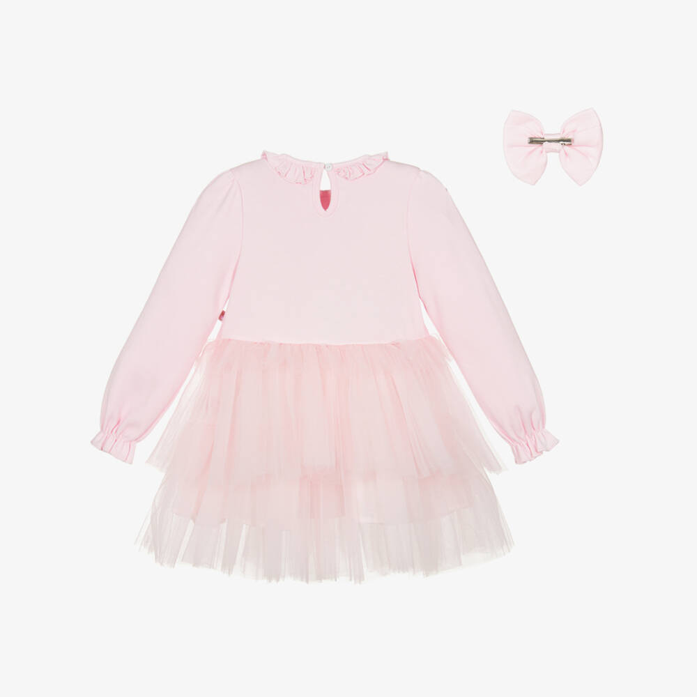 Caramelo Kids-Girls Pale Pink Tulle Dress Set with Diamanté Bows | Childrensalon