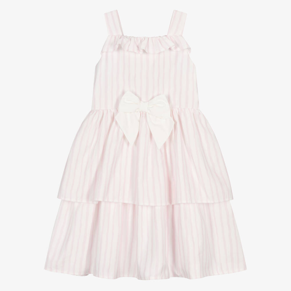 Caramelo Kids-Girls Pale Pink & White Candy Stripe Dress | Childrensalon