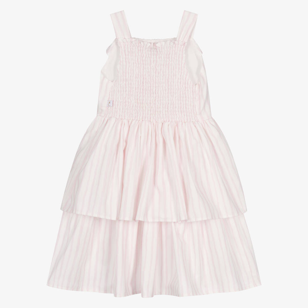 Caramelo Kids-Girls Pale Pink & White Candy Stripe Dress | Childrensalon