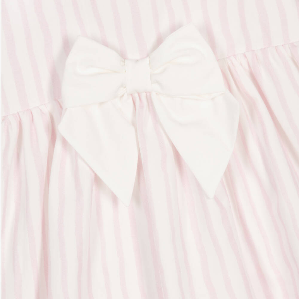 Caramelo Kids-Girls Pale Pink & White Cotton Candy Stripe Dress & Hair Clip | Childrensalon