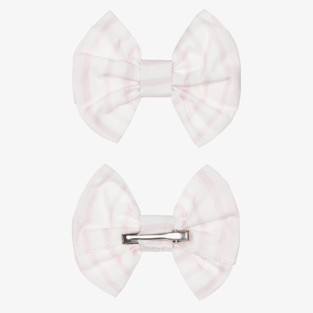 Caramelo Kids-Girls Pale Pink & White Cotton Candy Stripe Dress & Hair Clip | Childrensalon