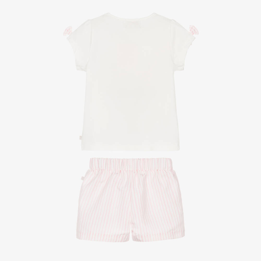 Caramelo Kids-Girls Pale Pink & White Striped Shorts Set with Sunglasses | Childrensalon