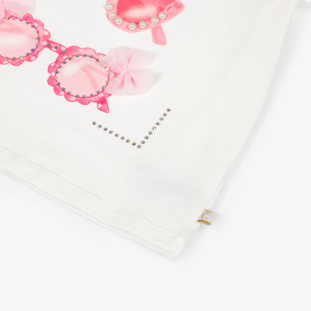 Caramelo Kids-Girls Pale Pink & White Striped Shorts Set with Sunglasses | Childrensalon