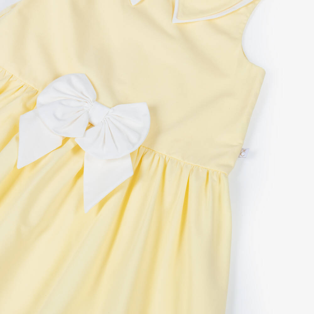 Caramelo Kids-Girls Pale Yellow Cotton Dress & Hairband Set | Childrensalon