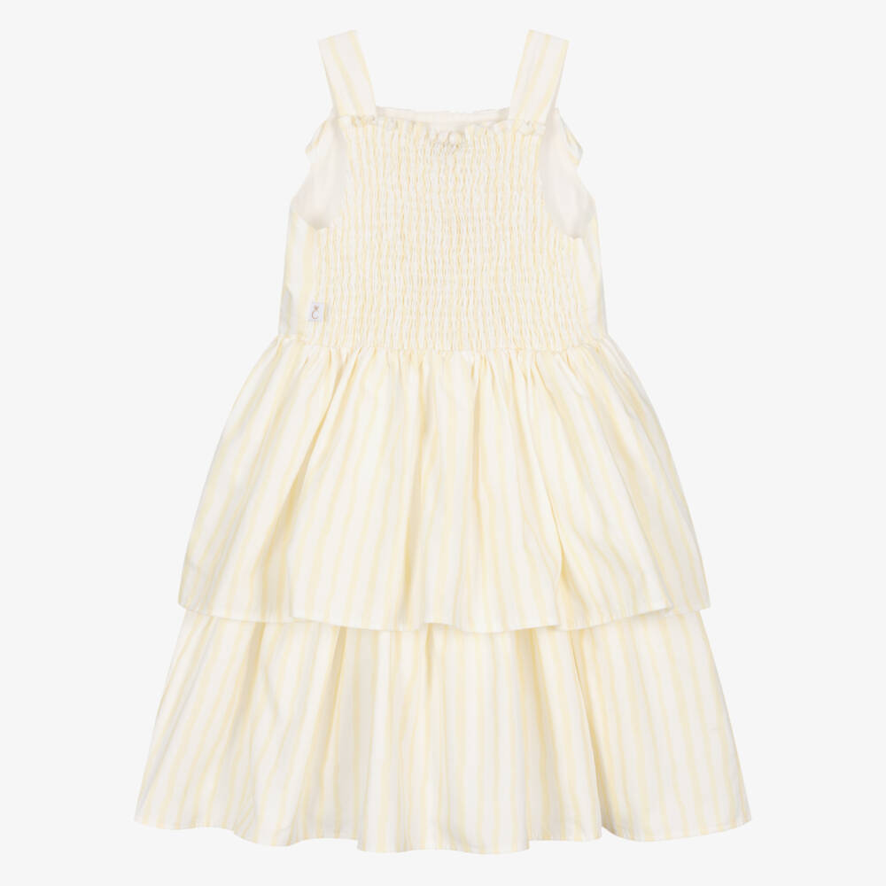 Caramelo Kids-Girls Pale Yellow & White Candy Stripe Dress | Childrensalon