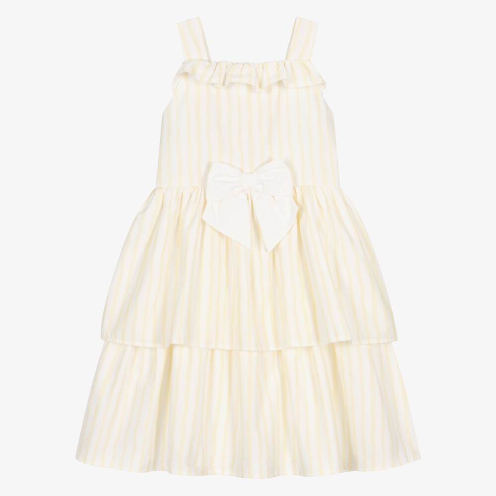 Caramelo Kids-Girls Pale Yellow & White Candy Stripe Dress | Childrensalon