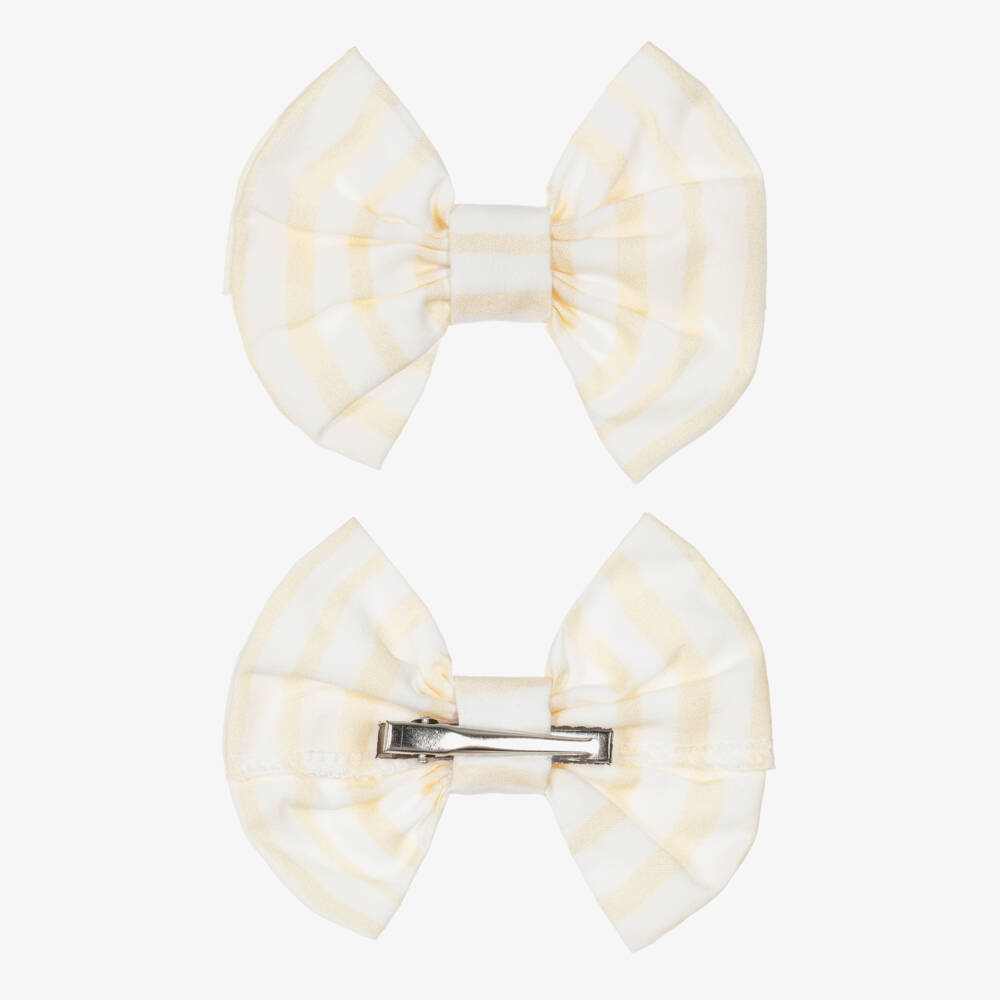 Caramelo Kids-Girls Pale Yellow & White Cotton Candy Stripe Dress & Hair Clip | Childrensalon