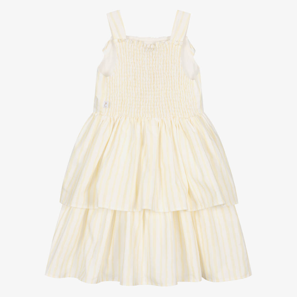 Caramelo Kids-Girls Pale Yellow & White Cotton Candy Stripe Dress & Hair Clip | Childrensalon
