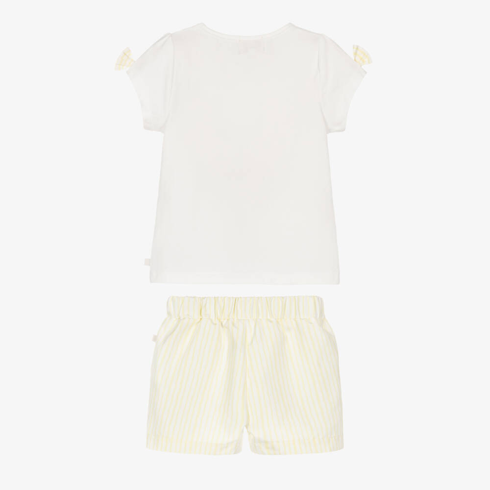 Caramelo Kids-Girls Pale Yellow & White Striped Shorts Set with Sunglasses | Childrensalon