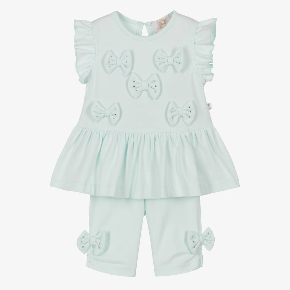 Caramelo Kids-Girls Pastel Green Cotton Leggings Set | Childrensalon