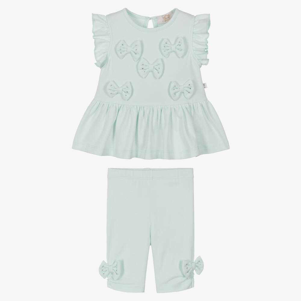 Caramelo Kids-Girls Pastel Green Cotton Leggings Set | Childrensalon