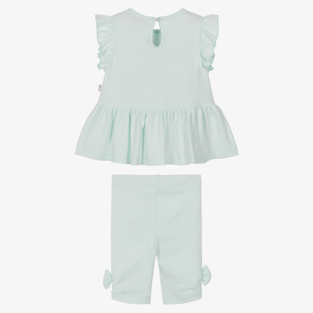 Caramelo Kids-Girls Pastel Green Cotton Leggings Set with Diamanté Bows | Childrensalon