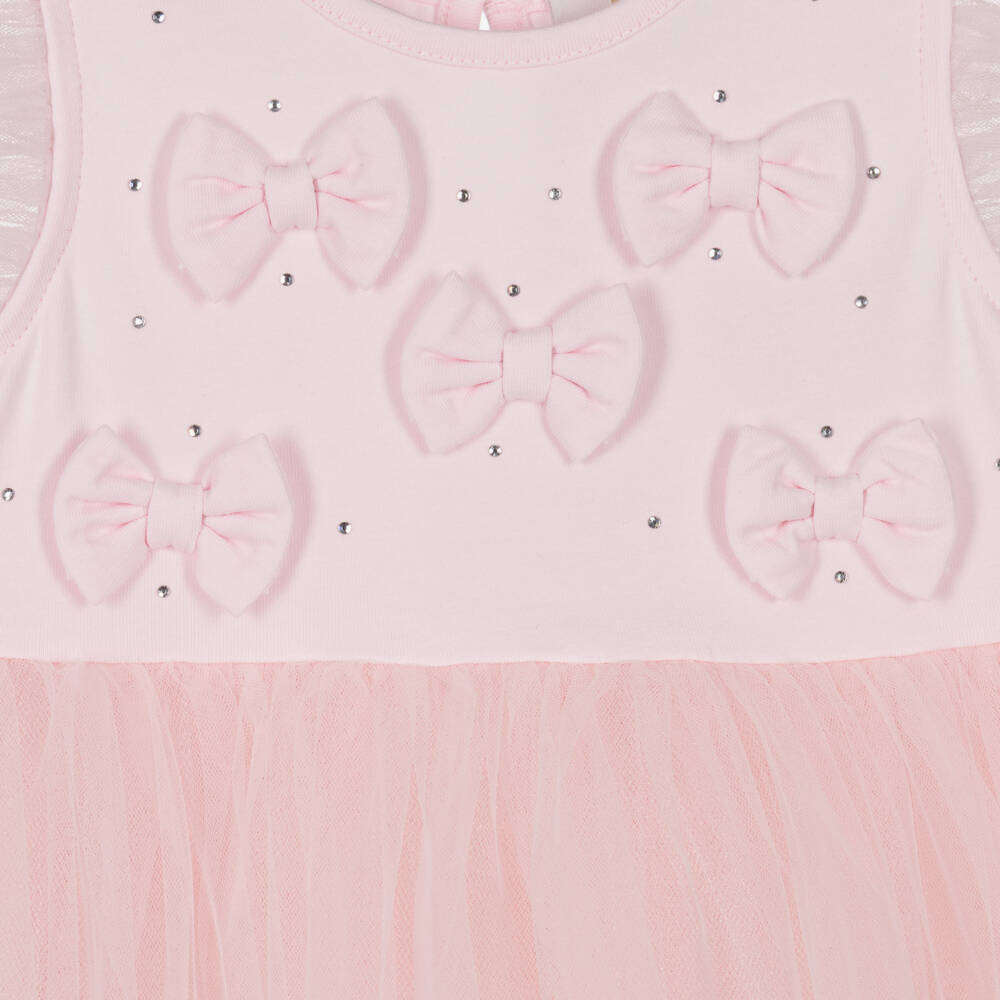Caramelo Kids-Girls Pastel Pink Bow Dress with Tulle Skirt | Childrensalon