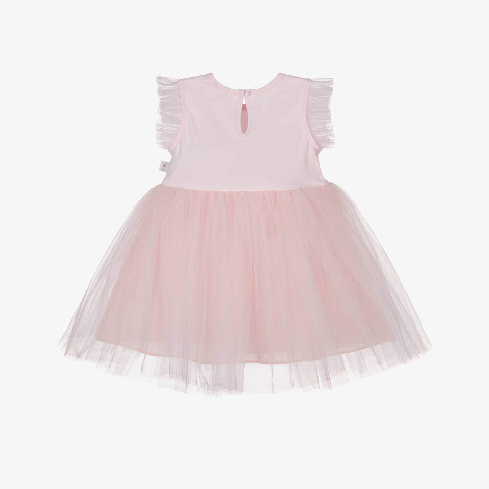 Caramelo Kids-Girls Pastel Pink Bow Dress with Tulle Skirt | Childrensalon