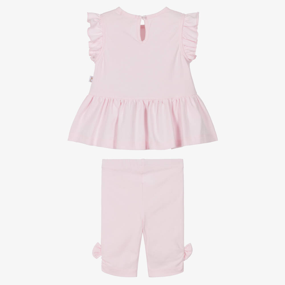 Caramelo Kids-Girls Pastel Pink Cotton Leggings Set with Diamanté Bows | Childrensalon