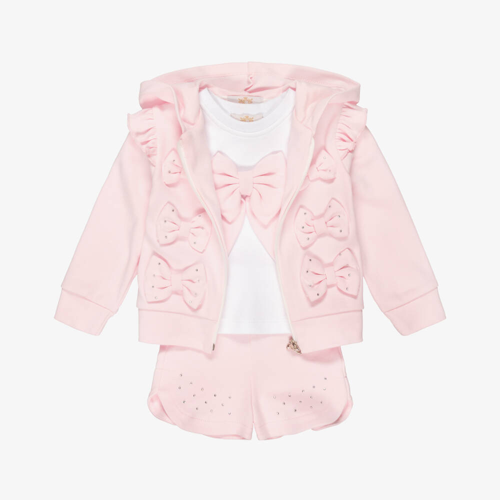 Caramelo Kids-Girls Pastel Pink Cotton Shorts Set with Bows | Childrensalon