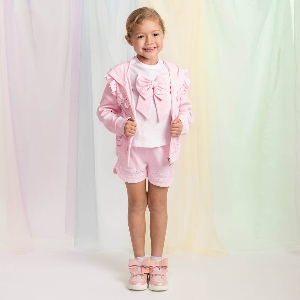 Caramelo Kids-Girls Pastel Pink Cotton Shorts Set with Bows | Childrensalon