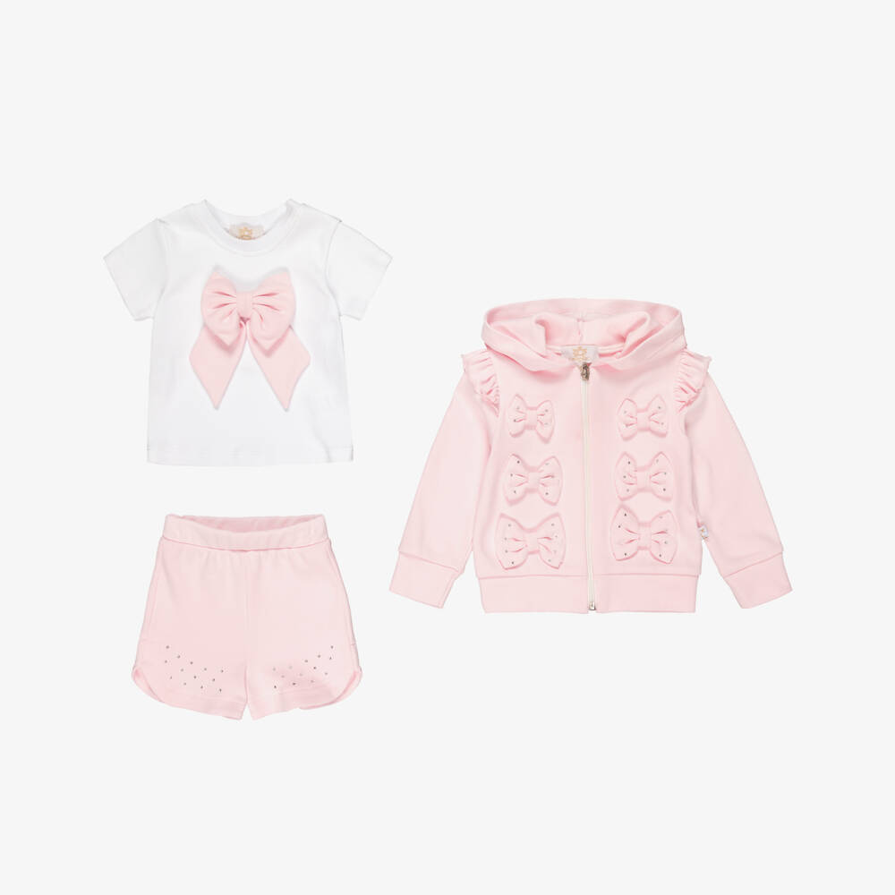 Caramelo Kids-Girls Pastel Pink Cotton Shorts Set with Bows | Childrensalon