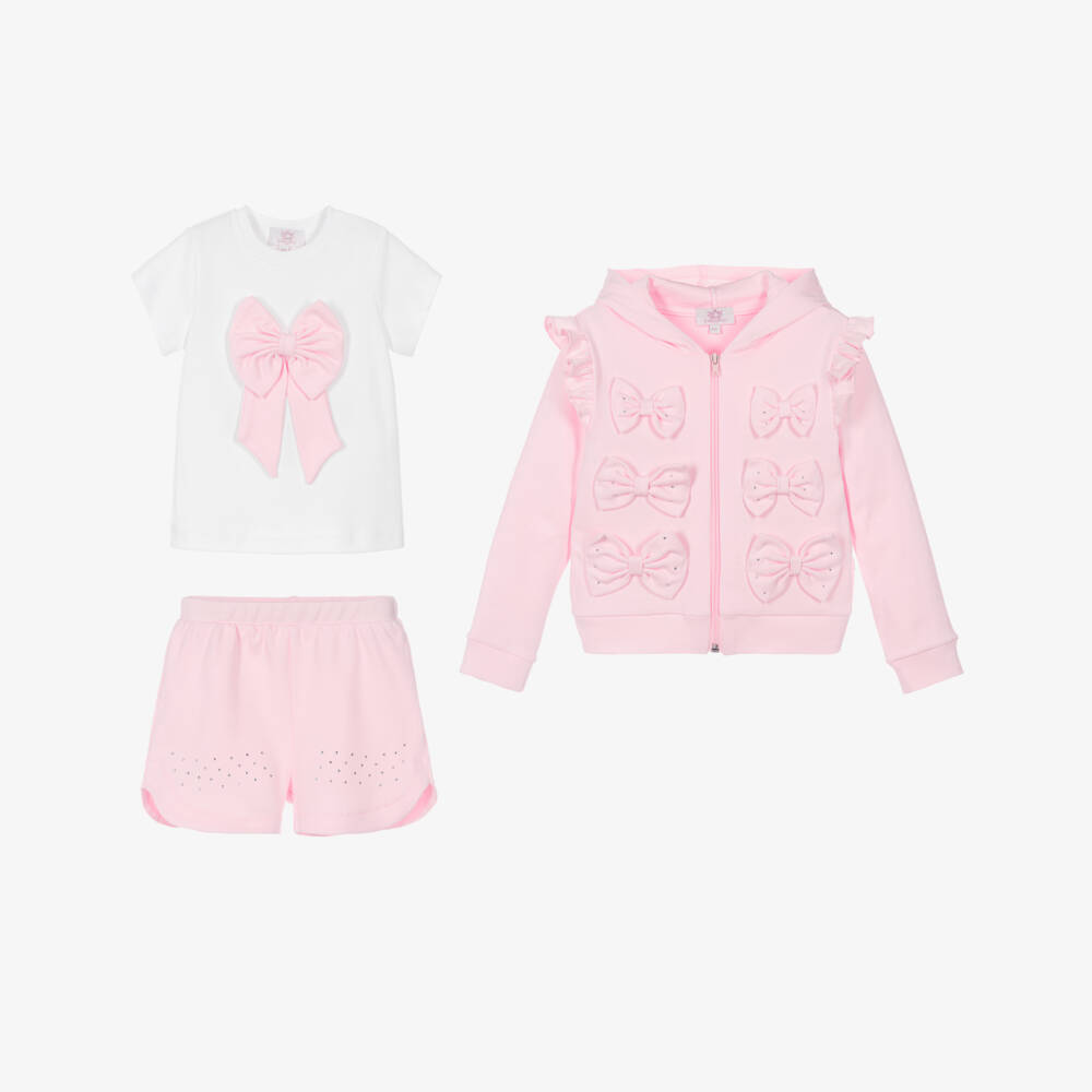 Caramelo Kids-Girls Pastel Pink Cotton Shorts Set with Bows | Childrensalon