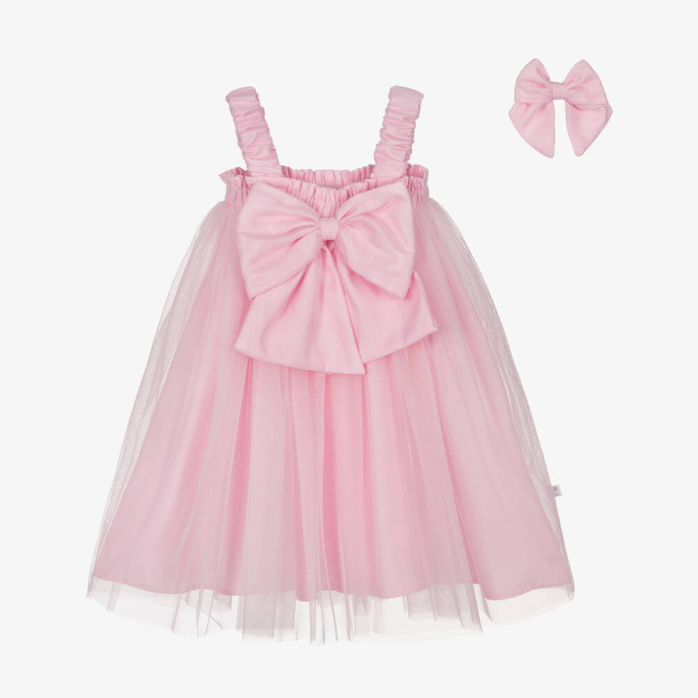 Caramelo Kids-Girls Pastel Pink Tulle Dress Set with Bow | Childrensalon