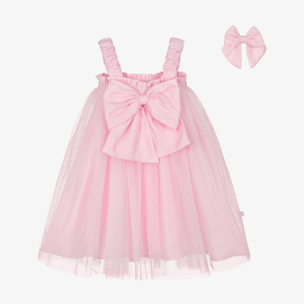 Caramelo Kids-Girls Pastel Pink Tulle Dress Set with Bow | Childrensalon