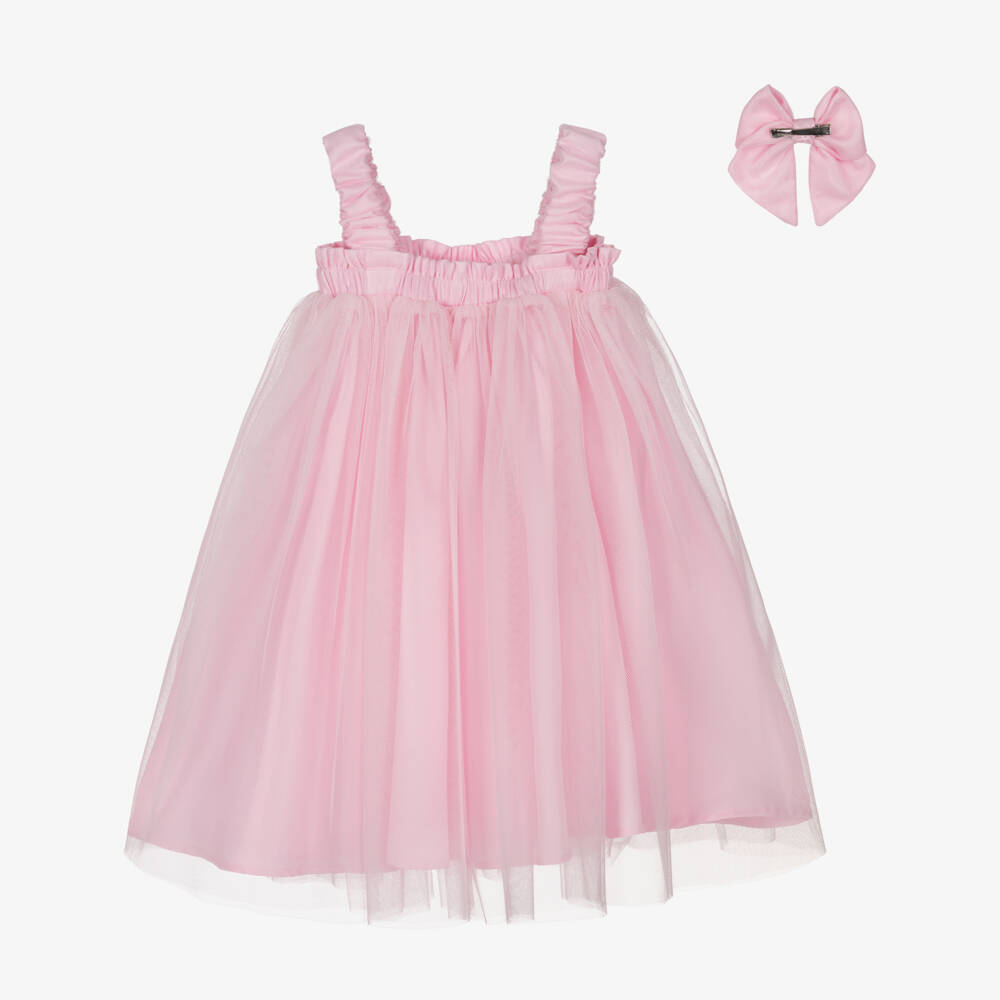 Caramelo Kids-Girls Pastel Pink Tulle Dress Set with Bow | Childrensalon