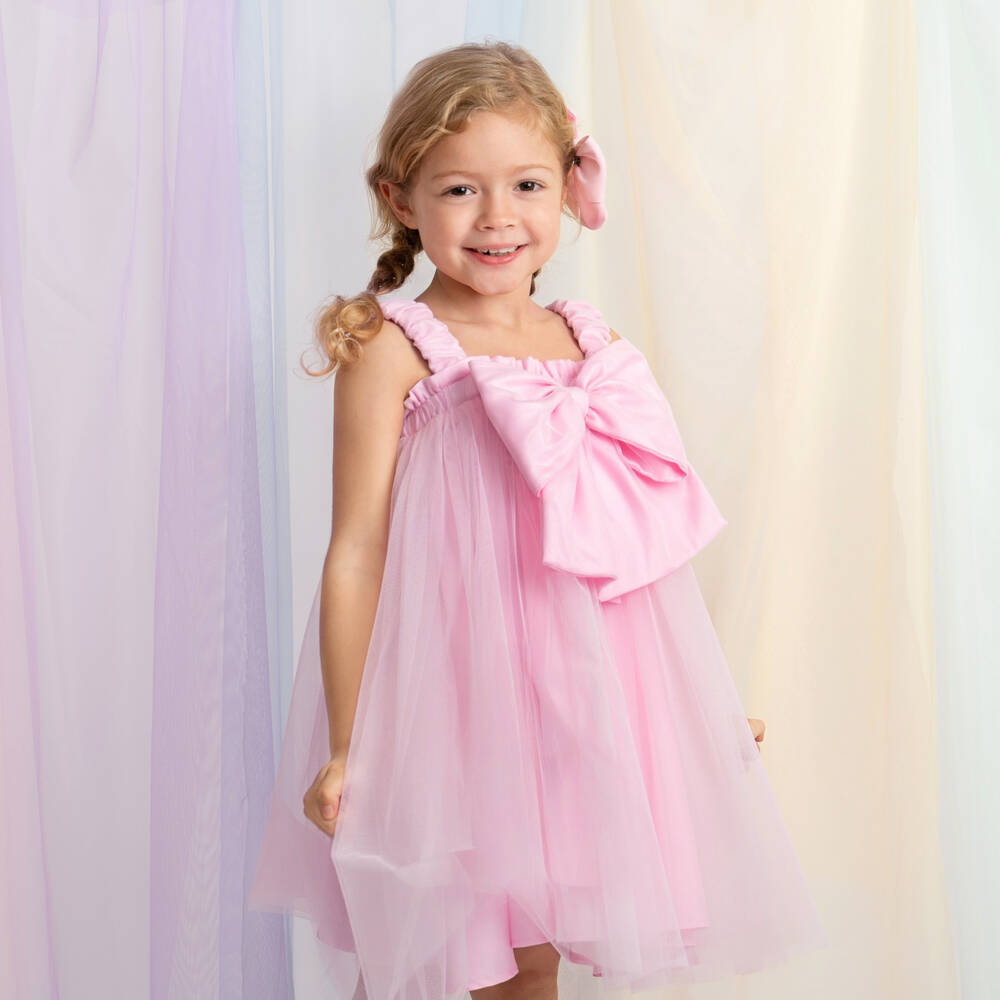 Caramelo Kids-Платье розовое из тюля с бантом для девочек | Childrensalon