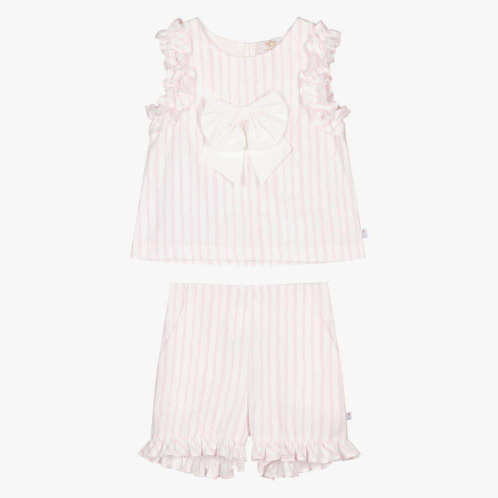 Caramelo Kids-Girls Pastel Pink & White Striped Shorts Set | Childrensalon