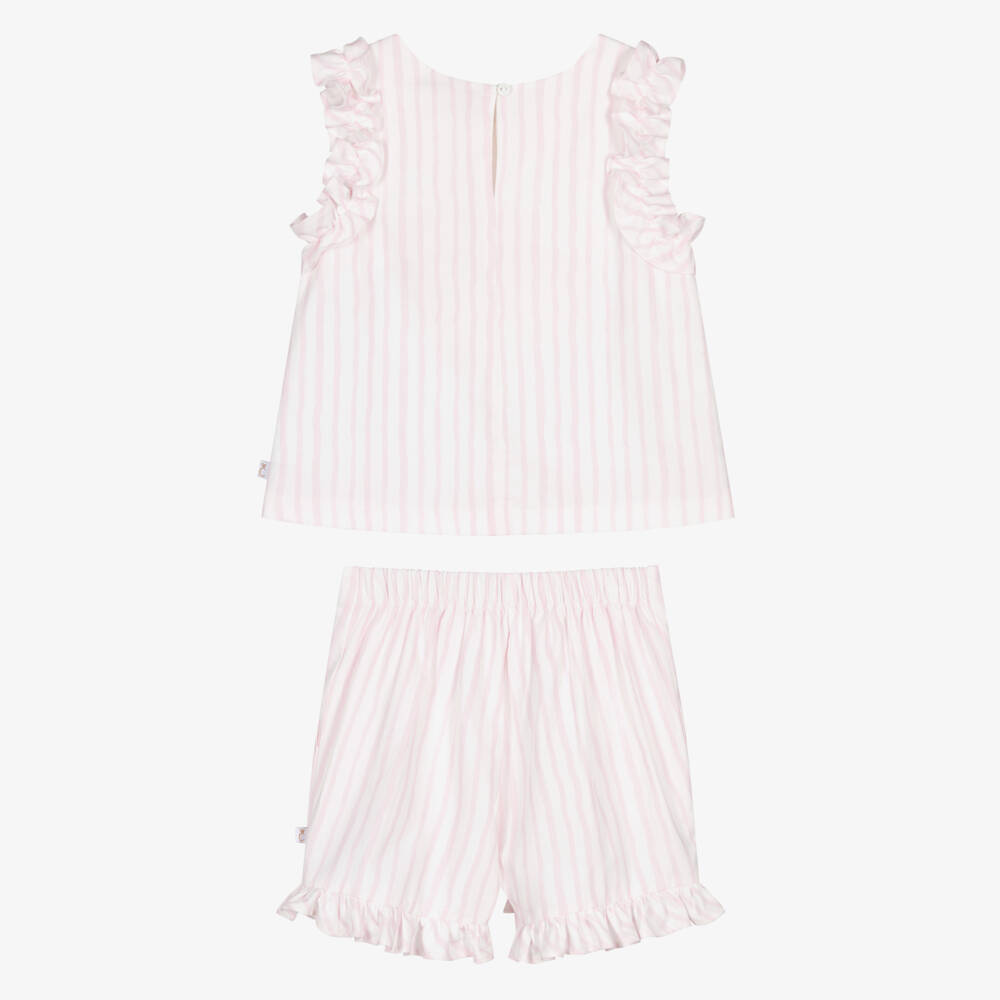 Caramelo Kids-Girls Pastel Pink & White Striped Shorts Set | Childrensalon