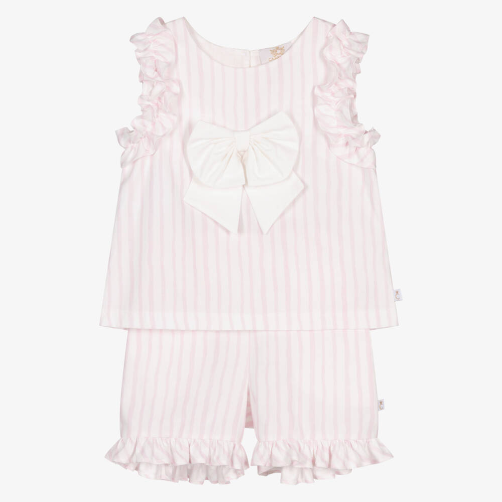 Caramelo Kids-Girls Pastel Pink & White Striped Shorts Set | Childrensalon