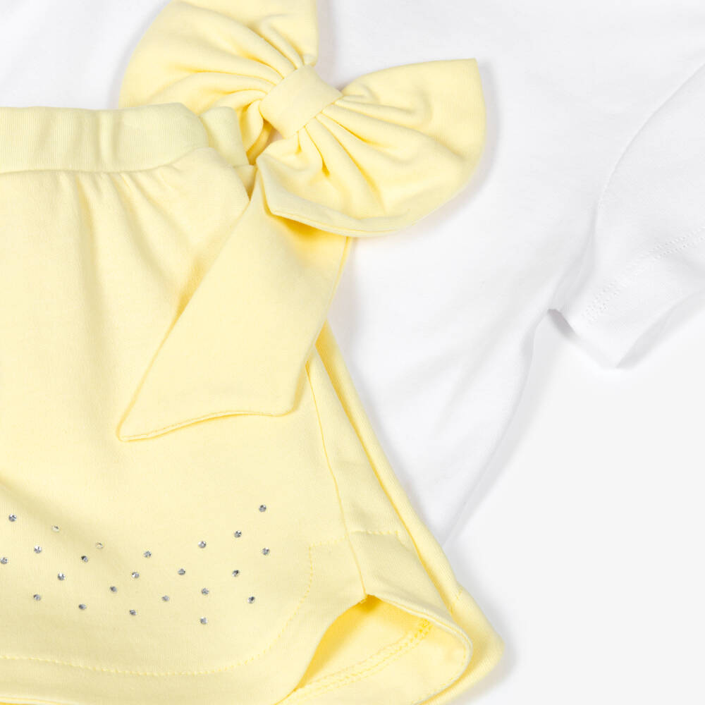 Caramelo Kids-Girls Pastel Yellow Cotton Shorts Set with Bows | Childrensalon