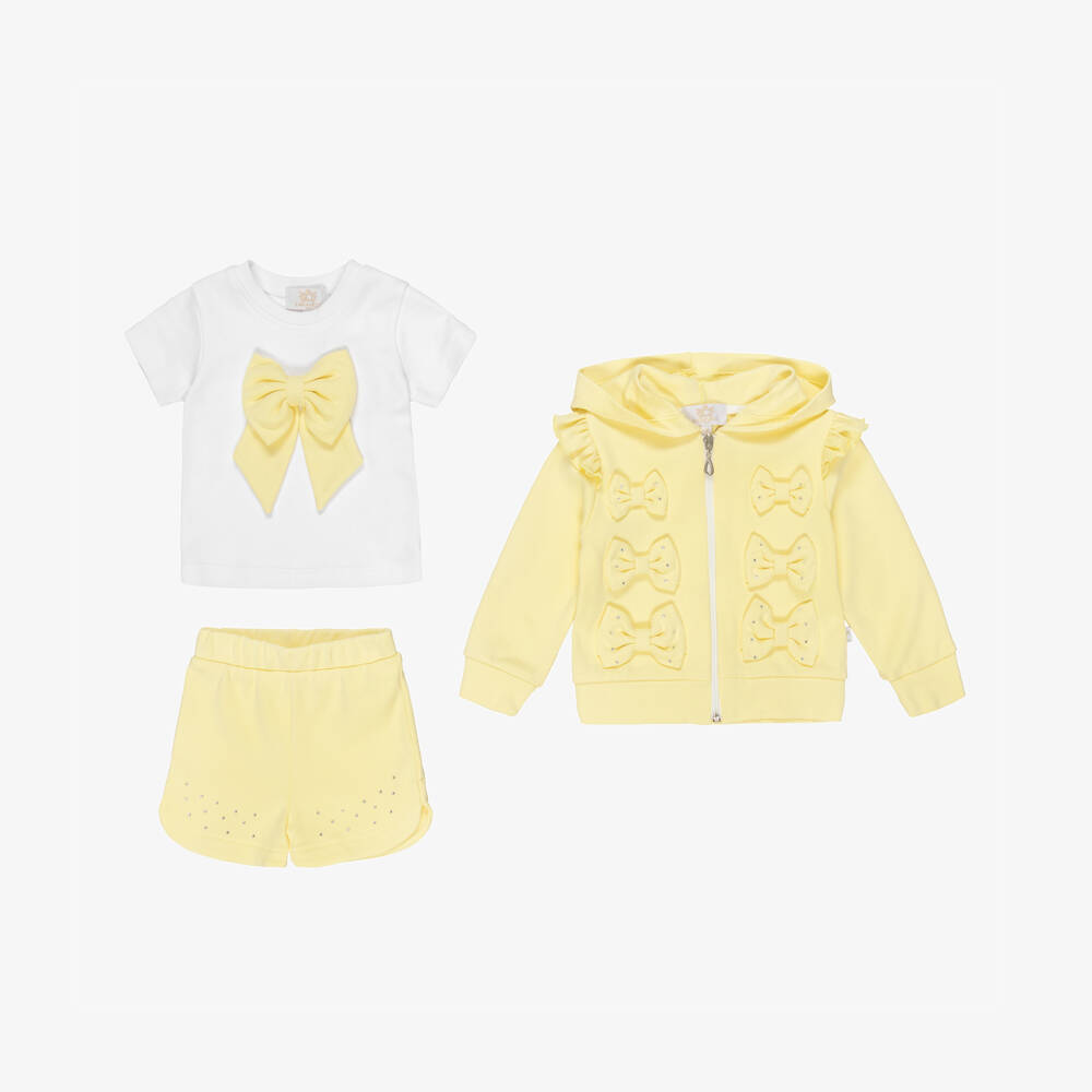 Caramelo Kids-Girls Pastel Yellow Cotton Shorts Set with Bows | Childrensalon