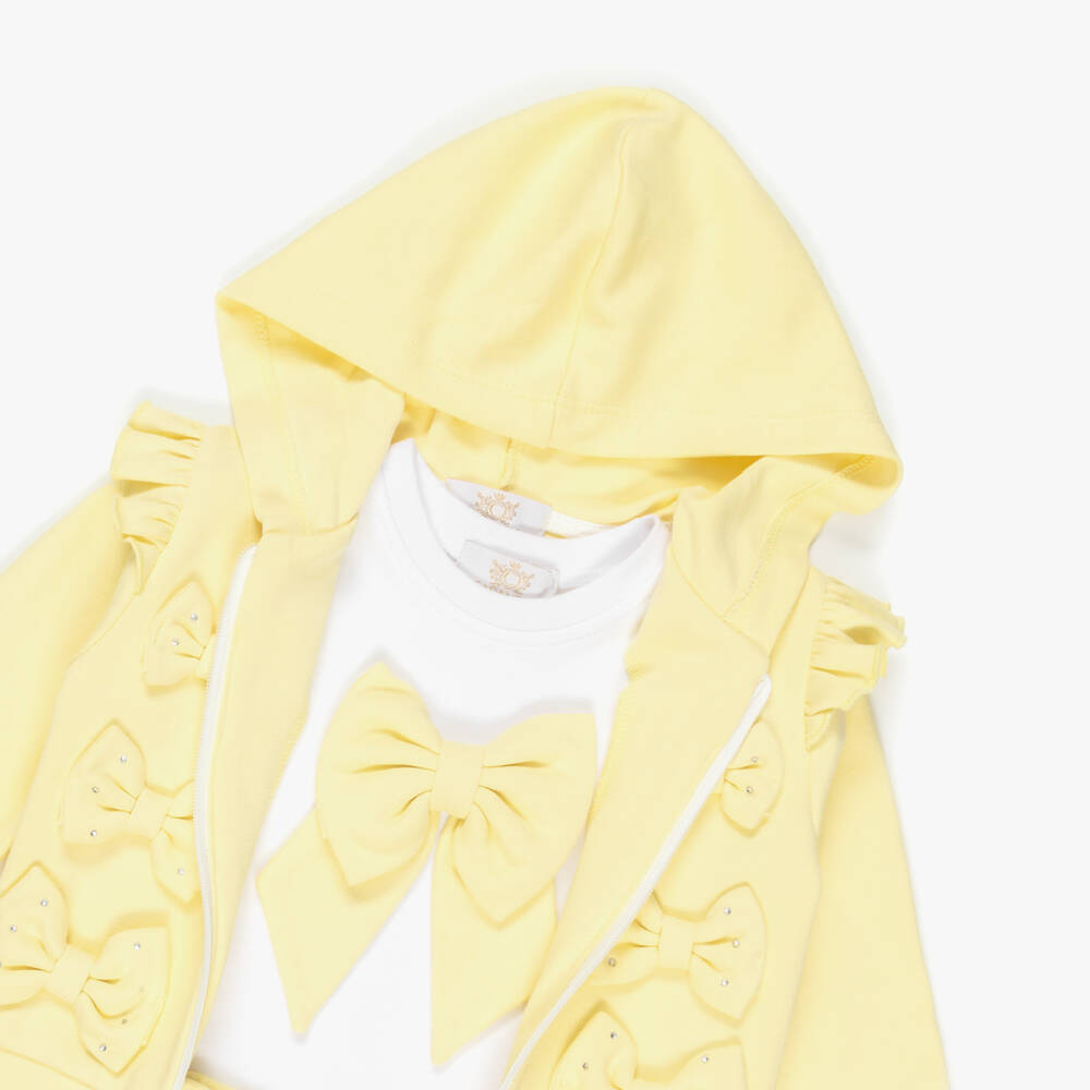 Caramelo Kids-Girls Pastel Yellow Cotton Shorts Set with Bows | Childrensalon