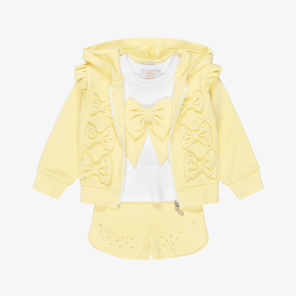 Caramelo Kids-Girls Pastel Yellow Cotton Shorts Set with Bows | Childrensalon